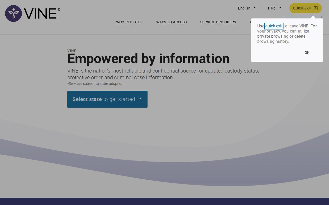VINELink start screen used for a Kentucky inmate check